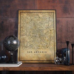 San Antonio Vintage Map Poster Wall Art | City Artwork Print | Antique, rustic, old style Home Decor | Texas prints gift | VM7