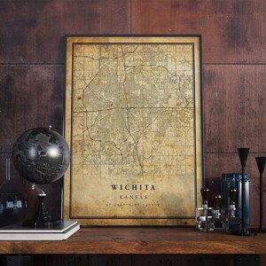 Wichita Vintage Karte Poster Wandkunst | Stadt Kunstwerk Druck | Antike, rustikale, alte Wohnkultur | Kansas Drucke Geschenk | VM50