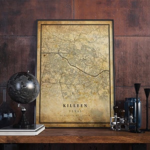 Killeen Vintage Karte Poster Wandkunst | Kunstdruck | Antike, rustikale, alte Stil Wohnkultur | Texas druckt Geschenk | VM182