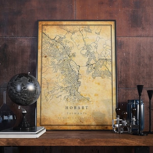 Hobart Vintage Map Poster Wall Art | City Artwork Print | Antique, rustic, old style Home Decor | Tasmania prints gift | M420