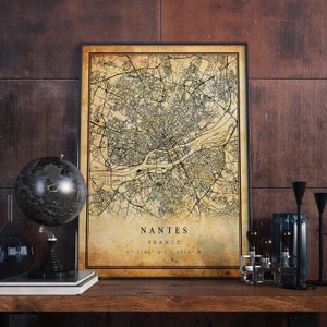 Nantes Vintage Map Poster Wall Art | City Artwork Print | Antique, rustic, old style Home Decor | France prints gift | M736