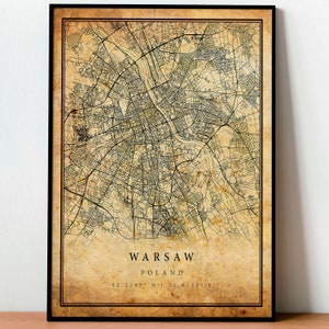 Warsaw Vintage Map Poster Wall Art | City Artwork Print | Antique ...
