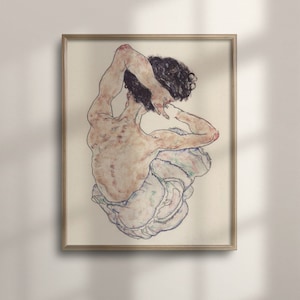 Egon Schiele Art Print: Sitting Back Act, Retro Fine Art Decor