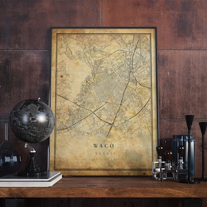 Waco Vintage Karte Poster Wandkunst | Kunstdruck | Antike, rustikale, alte Stil Wohnkultur | Texas druckt Geschenk | VM197
