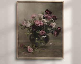Vintage Pink Roses Art Print: Classic Floral Still Life