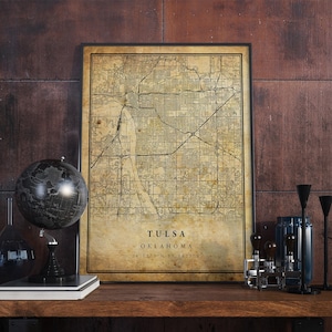 Tulsa Vintage Map Poster Wall Art | City Artwork Print | Antique, rustic, old style Home Decor | Oklahoma prints gift | VM47