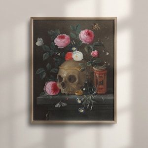 Vanitas Skull Still Life Print: Gothic Halloween Decor