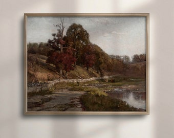 Vintage Autumn Landscape Painting: Antique Fine Art Print