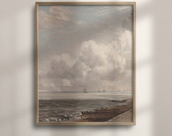 Antique Seascape Painting: Vintage Ocean, Sailboat Art Print
