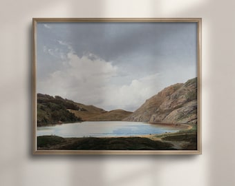 Rustic Lake Landscape Oil Painting: Vintage Wall Art