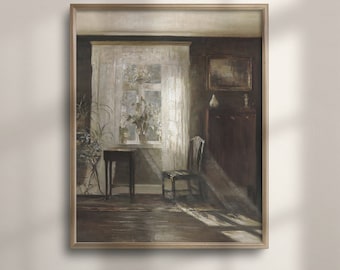 Vintage European Art, Mailed Prints, Sunlit Oil Painting Reproduction, Farmhouse Decor, Wall Art, C16-1162