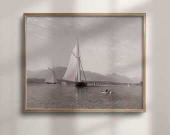 Vintage Sailboat Painting: Antique Lake House Nautical Art
