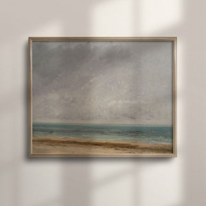 Vintage Seascape Painting: Minimalist Coastal Art Print