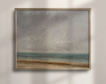 Vintage Seascape Painting: Minimalist Coastal Art Print