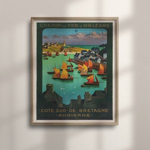 1920s Vintage Brittany France Travel Poster, Audierne Wall Art, Colorful Housewarming Gift, Living Room Decor, Tourism Bretagne, C16-1001