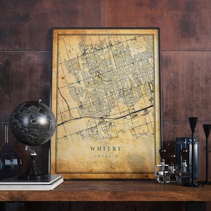 Whitby Vintage Map Poster Wall Art | City Artwork Print | Antique, rustic, old style Home Decor | Ontario prints gift | M348