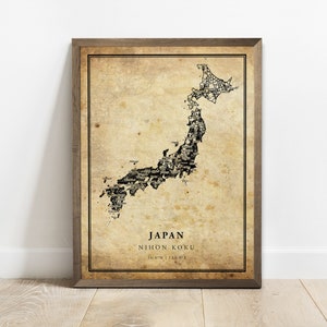 Japan vintage kaart poster print, land straat wegenkaart kunst aan de muur, land geschenken, landkaart afdrukken, C15-63