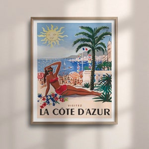 Vintage French Riviera Travel Poster: Côte d&#39;Azur Retro Wall Art