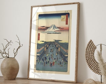 Hiroshige Ukiyo-e Art, Suruga-chô 1856 Vintage Fine Art