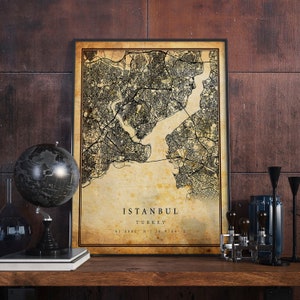 Istanbul Vintage Karte Poster Wandkunst | Stadt Kunstwerk Druck | Antike, rustikale, alte Wohnkultur | Türkei druckt Geschenk | M514