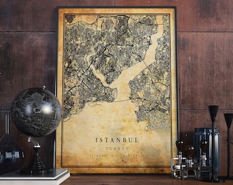 Istanbul Vintage Map Poster Wall Art | City Artwork Print | Antique, rustic, old style Home Decor | Turkey prints gift | M514