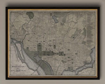 Washington D.C. Map, Vintage Map of Washington D.C., City Map, Vintage Wall Art, Framed Options Available, Circa 19th C., AM77