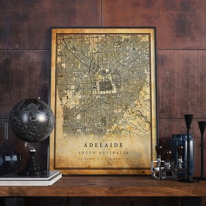 Adelaide Vintage Map Poster Wall Art | City Artwork Print | Antique, rustic, old style Home Decor | South Australia prints gift | M411