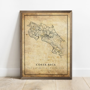 Impression d'affiche de carte vintage du Costa Rica, art de mur de carte de route de rue de pays, affiche de pays, carte de pays, C15-27
