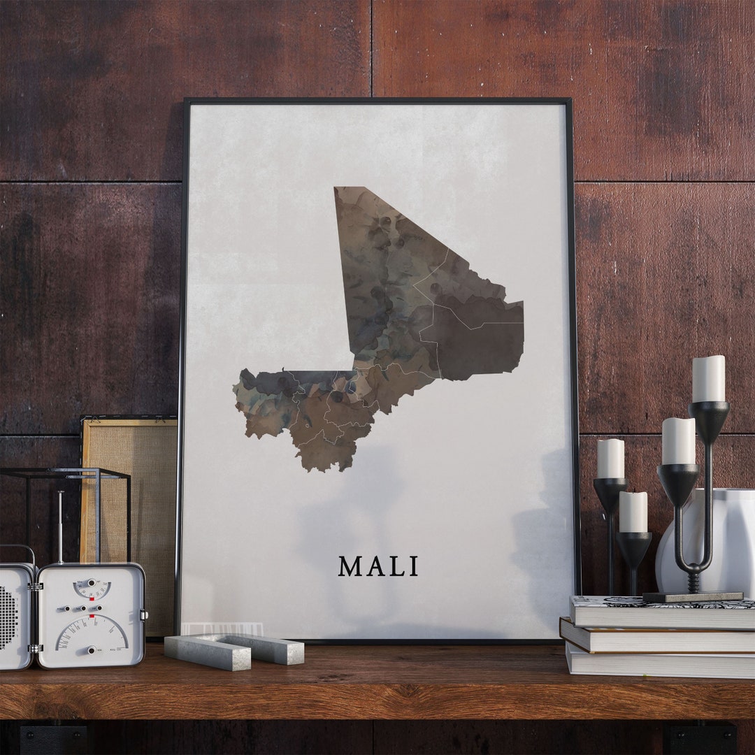 Mali Vintage Style Map Print, Mali Map Poster, Gift, Mali Wall Art ...