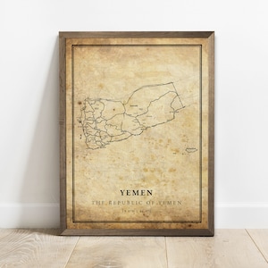 Jemen vintage kaart poster print, land straat wegenkaart kunst aan de muur, landkaart print, land prints, C15-140