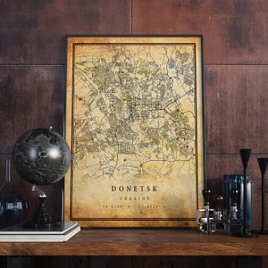 Donetsk Vintage Map Poster Wall Art | City Artwork Print | Antique, rustic, old style Home Decor | Ukraine prints gift | M621