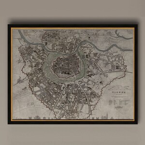 Wien Karte, Vintage Karte von Wien, Österreich, Vintage Wandkunst, Wohnkultur, gerahmte Optionen verfügbar, circa 19.Jh., AM83