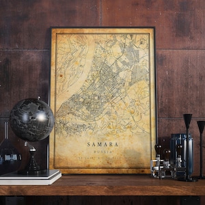 Samara Vintage Map Poster Wall Art | City Artwork Print | Antique, rustic, old style Home Decor | Russia prints gift | M537