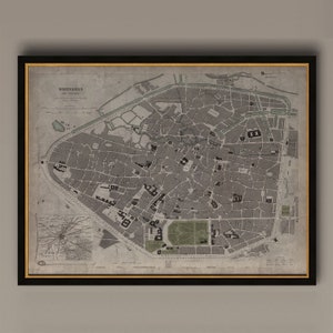 Brussels Map, Vintage Map of Brussels, Belgium, Vintage Wall Art, Home Decor, Framed Options Available, Circa 19th C., AM80