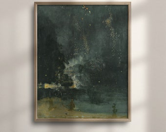 Whistler Nocturne Print: Black and Gold Falling Rocket, Vintage Wall Art