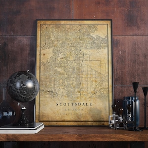 Póster de mapa vintage de Scottsdale, arte de pared, impresión de arte urbano, decoración del hogar antigua, rústica y de estilo antiguo, impresiones de Arizona, regalo, VM85