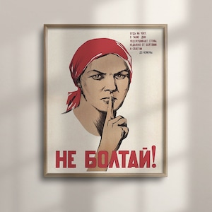 Don't Blab Vintage Sowjetunion, russische Propaganda, Wandkunst, Einzigartiger Geburtstag, Housewarming Geschenk, Bunt Kommunistisches Plakat, C16-900