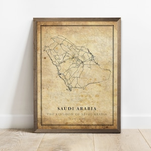 Saudi-Arabien Vintage Karte Posterdruck, Landkarte Landstraße, Landkarte, Landkarte Druck, C15-107