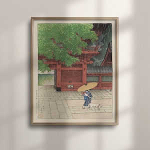 Kawase Hasui Ukiyo-e Print: Early Summer Rain at Sanno Shrine