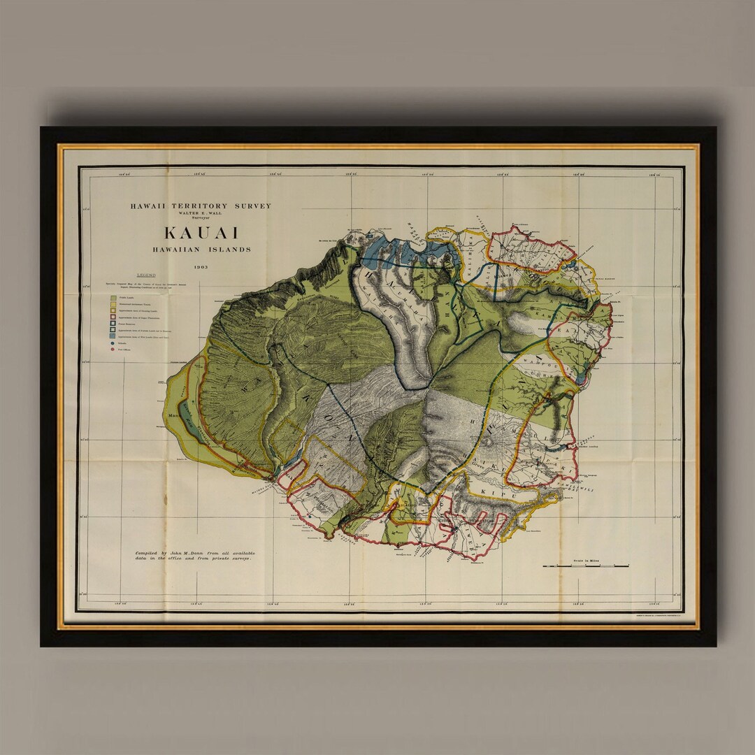 Vintage Kauai Map Print 1906 Hawaiian Islands Wall Art Etsy