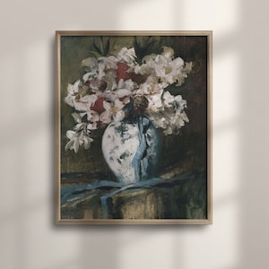Antique Botanical Art, Vintage Floral Bouquet Print, Moody Vintage Home Decor, Farmhouse Wall Art, Flower Still Life Painting, C16-1141