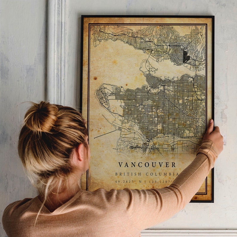 Vancouver Vintage Map Poster Wall Art City Artwork Print Etsy