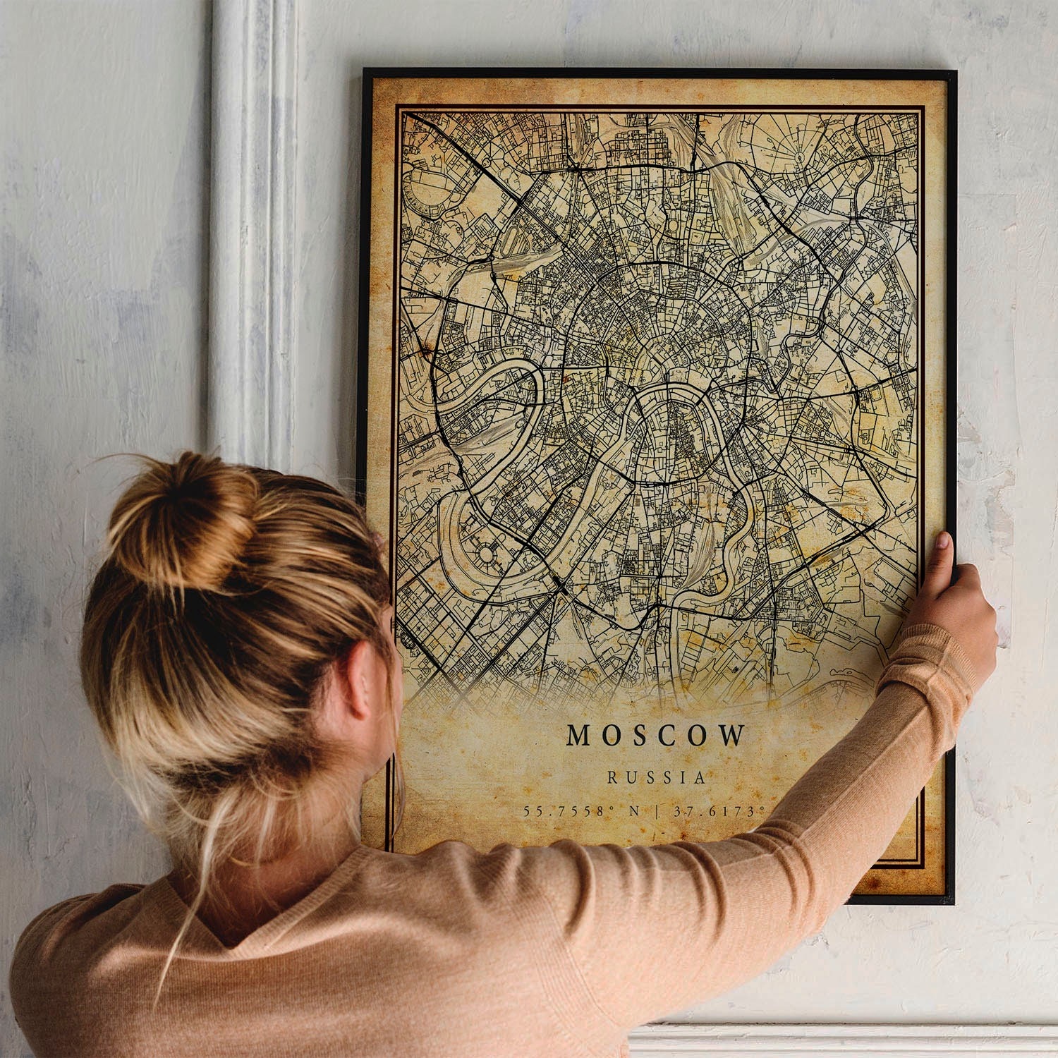Vintage Moscow Map Print | Rustic Russia City Wall Art | M630 - Etsy