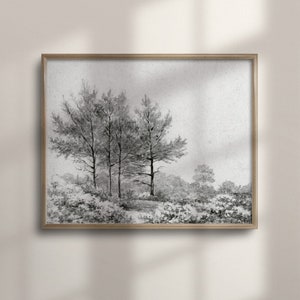 Vintage Landscape Sketch, Antique Country Scene Art, Neutral Farmhouse Decor, Minimalist Wall Art, Soft Aesthetic Poster, C16-105