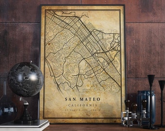 Impresión del mapa de San Mateo: arte urbano de estilo vintage