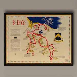 Karte von D-Day Normandie: Die Invasion und die ersten 48 Aktionstage mit dem 743. Panzerbataillon in Frankreich, 1945. Vintage Nachdruck., AM18