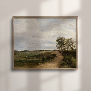 Vintage French Country Landscape Painting: Rustic Farmhouse Wall Art