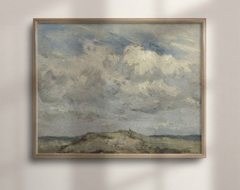 Minimalist Cloudscape Oil Painting: Vintage Fine Art Poster