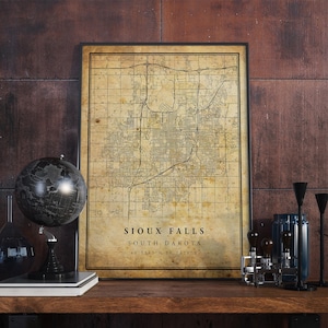 Sioux Falls Vintage Karte Poster Wandkunst | Kunstdruck | Antike, rustikale, alte Stil Wohnkultur | SouthDakota druckt Geschenk | VM145