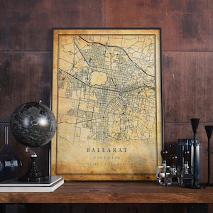 Ballarat Vintage Map Poster Wall Art | City Artwork Print | Antique, rustic, old style Home Decor | Victoria prints gift | M426